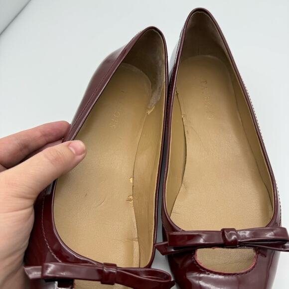Talbots Moni Patent Leather Point Toe Heeled Flat Dark Candy Apple Red 9 - Picture 9 of 13
